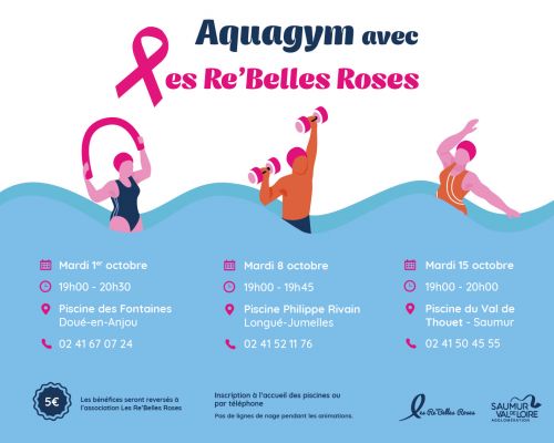 Aquagym géant pour Octobre Rose les 1er, 8 et 15 octobre